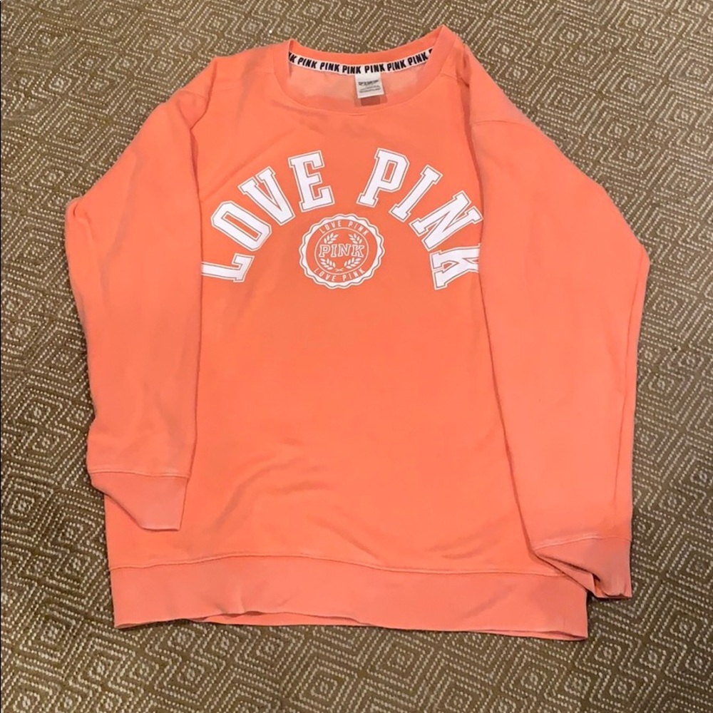 Victoria secret pink, salmon color, crew neck.